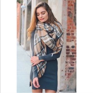 New! Khaki Plaid Blanket Lightweight Scarf Soft Burberry colored